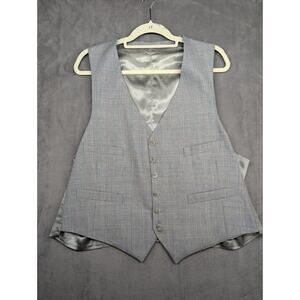 Vtg Vest Mens L/XL Waistcoat Gray Plaid Pockets